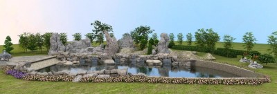 新中式假山水景3D模型下载